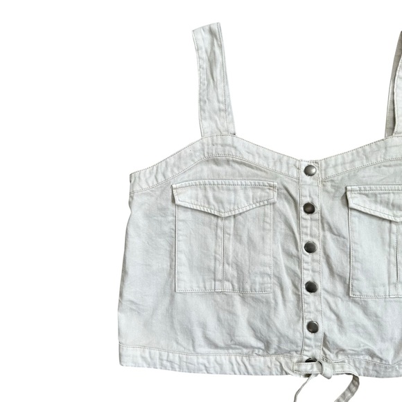 Free People Palm Desert Ivory Cotton Denim Safari Cropped Button Down Top Small - Picture 3 of 6